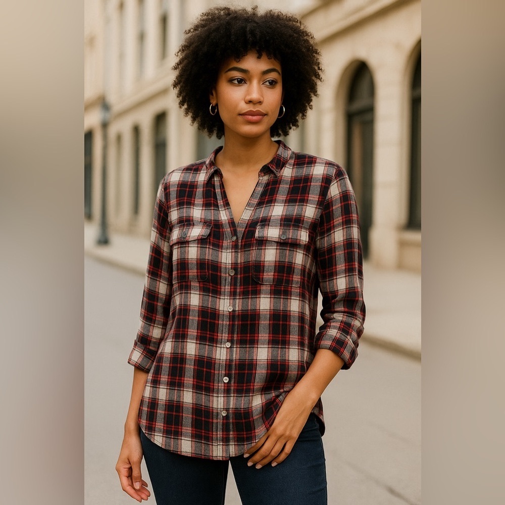 OLIVE & OAK | Cotton Plaid Shirt With Chest Pocket
